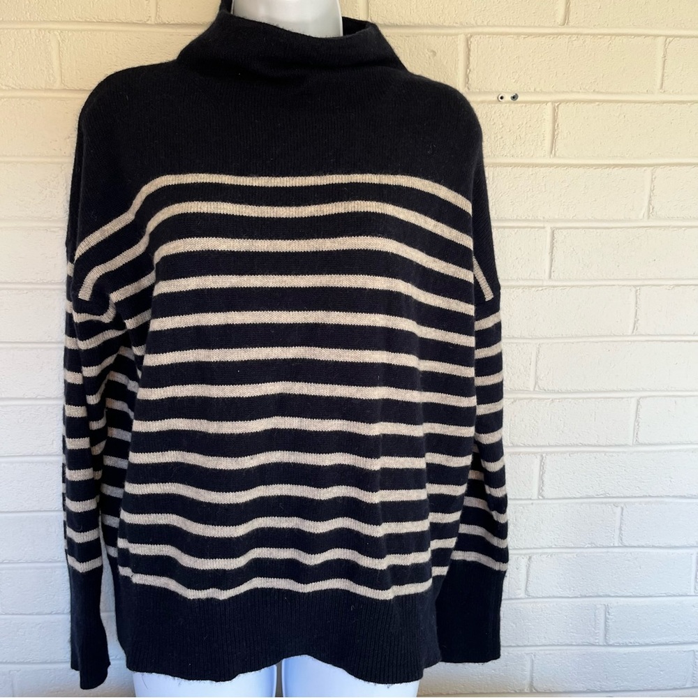 The Reset Social wool cashmere sweater baby and tan stripe mock neck medium